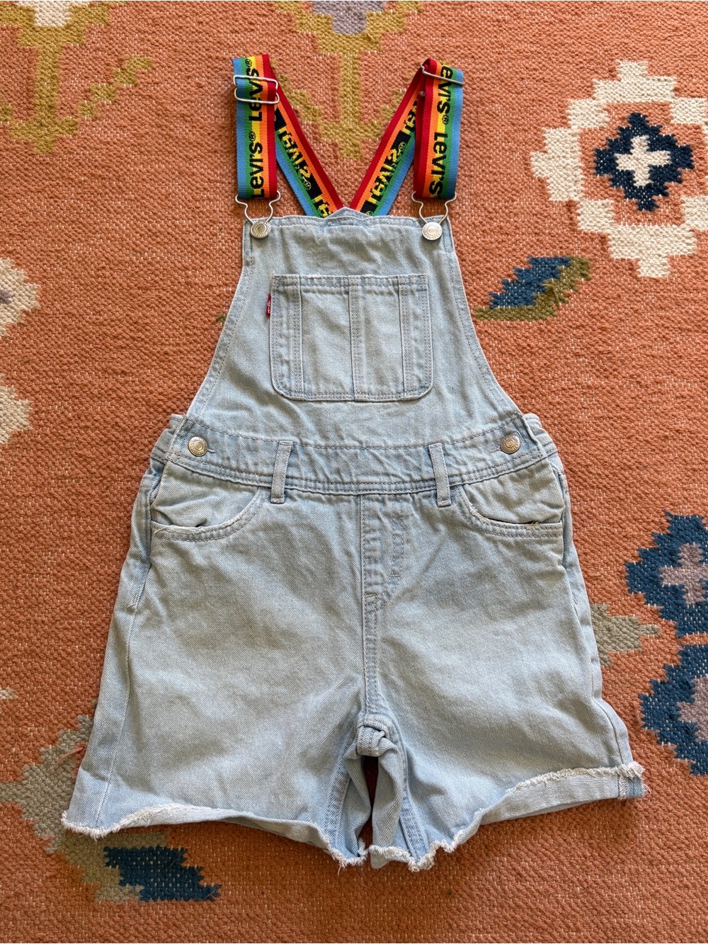 Levi's Girls Rainbow Logo Straps Cotton Denim Shortalls Overalls Girls Size 6X